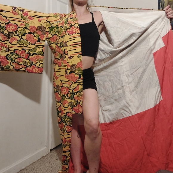 HoSt pIcK - Japanese silk Kimono w/ surreal mod ~ mid century floral pattern - Picture 7 of 16